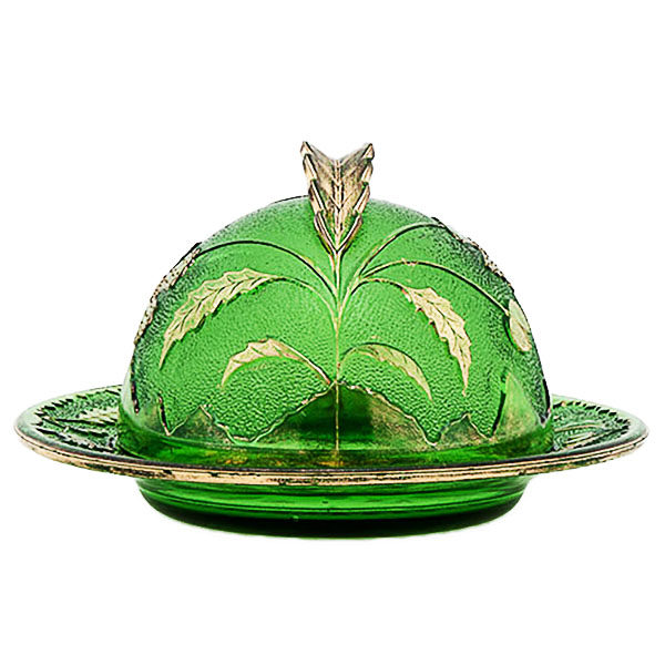 Victorian glass, Four Petal Flower Butter Dish, Antique, Pressed Glass, EAPG, Green Butter Dish, Pattern Glass,, Delaware Butter, United States Glass Company