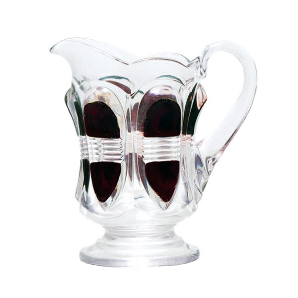 EAPG, Pressed Glass, Pattern Glass, Barred Oval Cream Pitche, Ruby Stained, Duncan Brothers Glass Company
