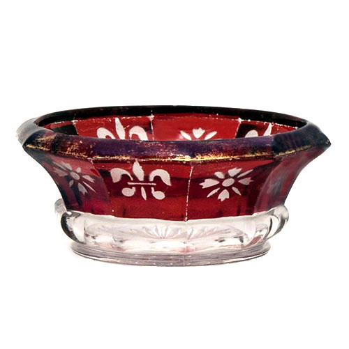 Antique, EAPG, pressed glass, pattern glass, victorian glass, douglas sauce dish, Co-Operative Flint Glass Company, Ruby Stained