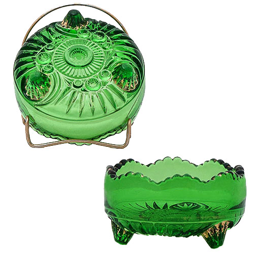 EAPG, Pressed Glass, Pattern Glass, Victorian Glass, Esther Sauce Dish, Green Glass, Riverside Glass Works