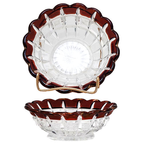 EAPG, Pressed Glass, Pattern Glass, Victorian Glass, Verona sauce dish, ruby stained, Tarentum Glass Company