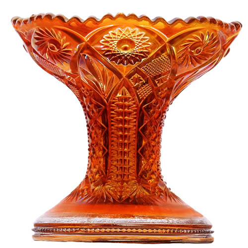 Carnival Glass, EAPG, Pattern Glass, Pressed Glass, Victorian Glass, Carnival Long Hobstar Glass Marigold Vase, Imperial Glass Company, Marigold Glass