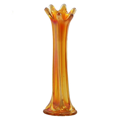 Carnival Glass, EAPG, Pattern Glass, Pressed Glass, Victorian Glass, Marigold Iridescent Fluted Glass Stick Vase, Imperial Glass Company