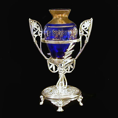 EAPG, Pattern Glass, Pressed Glass, Victorian Glass, Cobalt Blue Vase in Pairpoint Silver Holder, Paipoint MFG Company