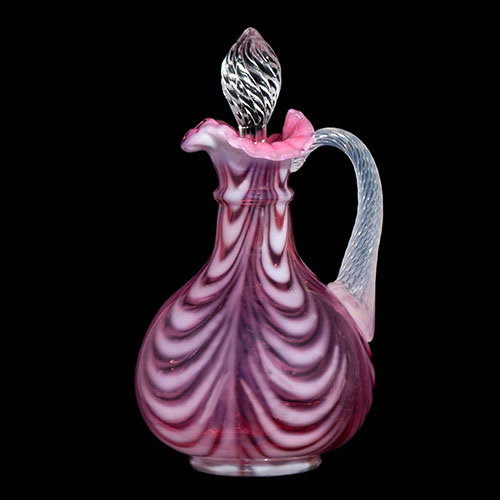 Fenton Art Glass Company, Drapery Optic Cruet, Cranberry Opalescent