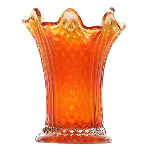 Carnival Glass, EAPG, Pattern Glass, Pressed Glass, Victorian Glass, Carnival Diamond Point Columns Vase, Fenton Art Glass Company, Marigold glass