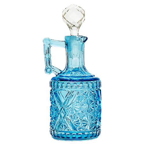 EAPG, Pattern Glass, Pressed Glass, Victorian Glass, Daisy and Button Cruet, blue glass, Crossbars Ketchup Decanter, Richard and Hartley Glass Company