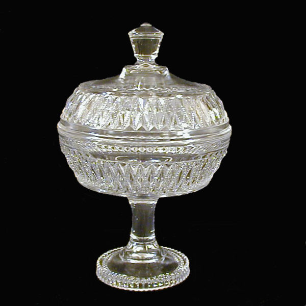 EAPG, Pattern Glass, Pressed Glass, Victorian Glass, beaded dart band Compote with Cover, George Duncan and Sons