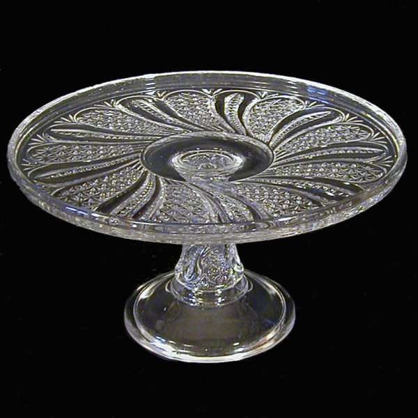 EAPG, Pattern Glass, Pressed Glass, Victorian Glass, Doric Cake Stand, Feather Cake Stand, McKee and Brothers Glass Company