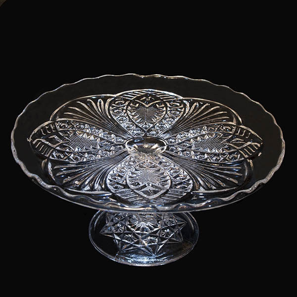 EAPG, Pattern Glass, Pressed Glass, Victorian Glass, Madore Cake Stand, Arrowhead in Oval Cake Stand