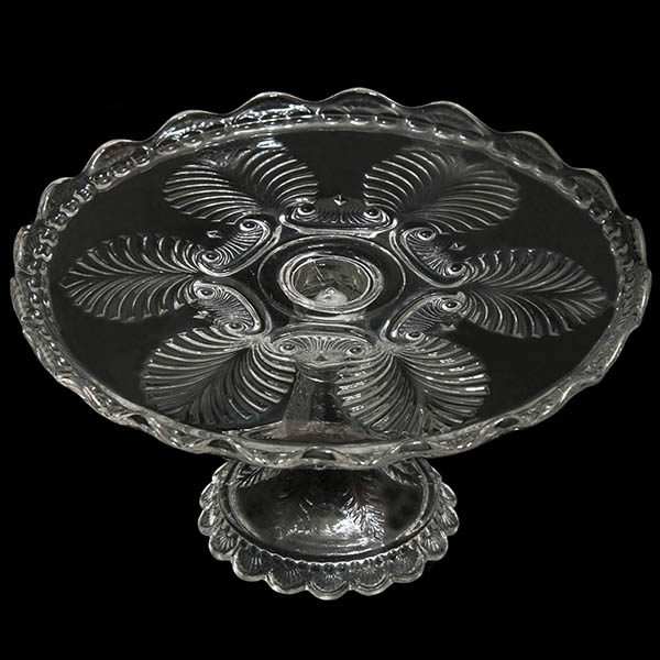 EAPG, Pattern Glass, Pressed Glass, Victorian Glass, Missouri Cake Stand, Palm and Scroll Cake Stand, Crystal Glass, United States Glass Company
