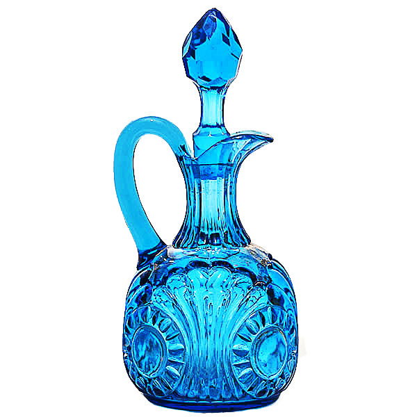 EAPG, Pattern Glass, Pressed Glass, Victorian Glass, Tokyo Cruet, blue glass, Jefferson Glass Company