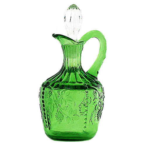 EAPG, Pattern Glass, Pressed Glass, Victorian Glass, Beaded Grape or California Cruet, green glass, United States Glass Company