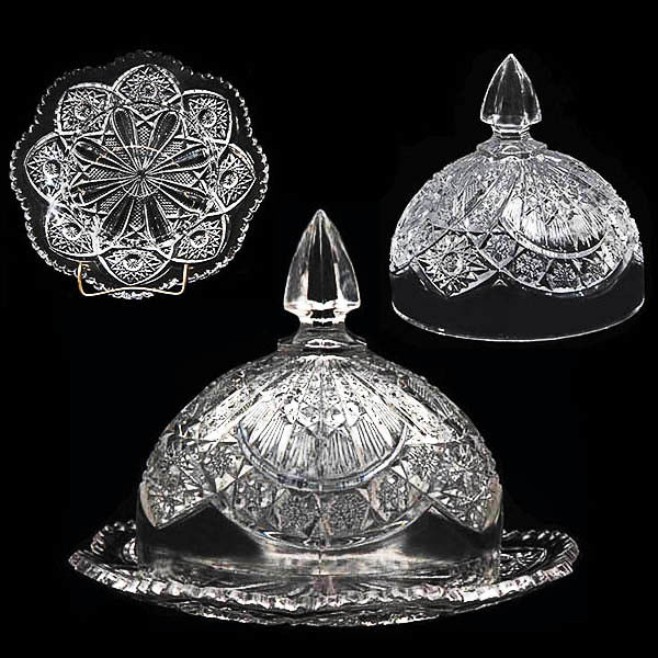 EAPG, Pattern Glass, Pressed Glass, Victorian Glass, Wheat Sheaf Crystal Butter Dish, Cambridge Glass Company