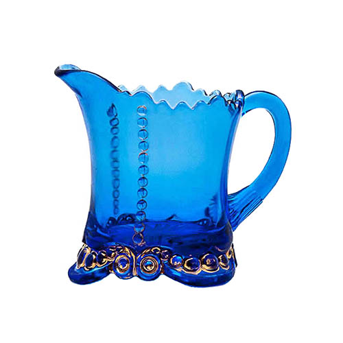 EAPG, Pattern Glass, Pressed Glass, Victorian Glass, bead and scroll creamer, blue glass