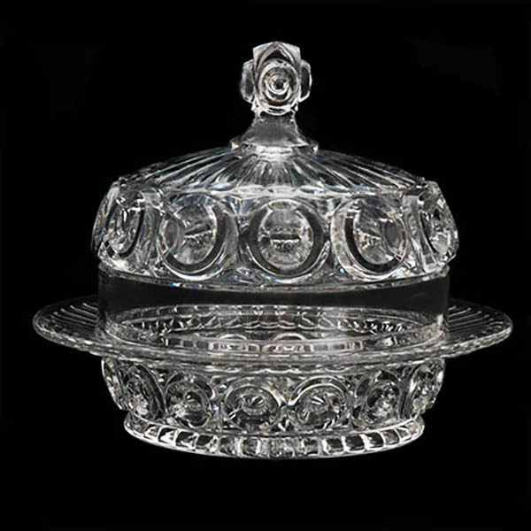 EAPG, Pattern Glass, Pressed Glass, Victorian Glass, Royal Coop Butter Dish, Flint Glass Company, crystal