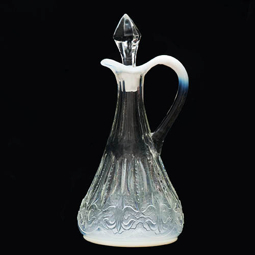EAPG, Pattern Glass, Pressed Glass, Victorian Glass, Iris with Meander Cruet, opalescent glass, Jefferson Glass Company