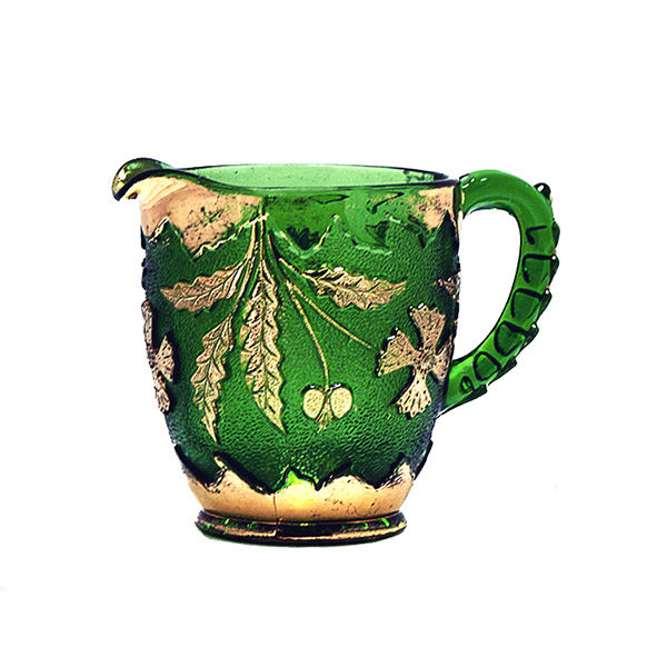 EAPG, Pattern Glass, Pressed Glass, Victorian Glass, Delaware Glass Cream Pitcher, green glass, United States Glass Company