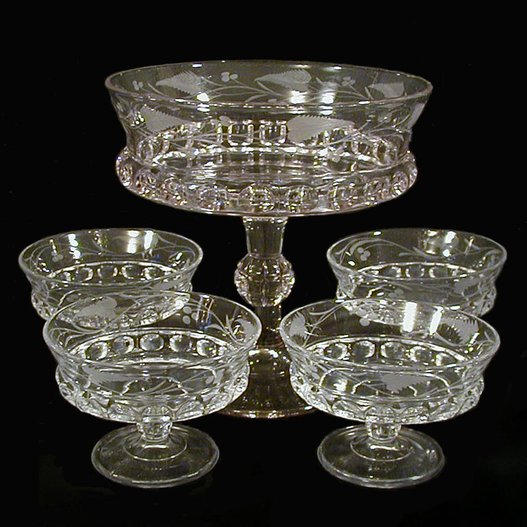 1880s EAPG Pattern Glass Ripley Dakota Baby Thumbprint  Fern Berry Water Goblet 
