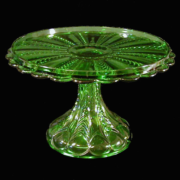 EAPG, Pattern Glass, Pressed Glass, Victorian Glass, Florida Cake Stand, green glass, United States Glass Company