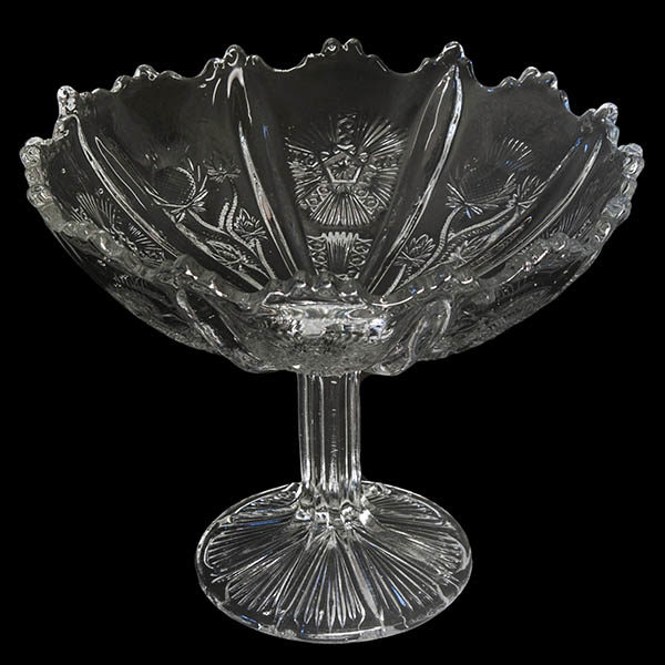 EAPG, Pattern Glass, Pressed Glass, Victorian Glass, Paneled Thistle Compote, Delta Compote, Higbee Glass Company