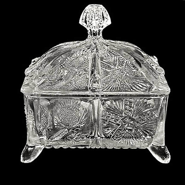 EAPG, Pattern Glass, Pressed Glass, Victorian Glass, Paneled Thistle Honey dish, Paneled Thistle Honey Dish, Delta Butter Dish, Delta Honey Dish, Antique, Higbee Glass Company, Canadian Thistle