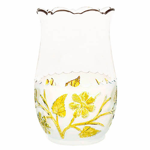 EAPG, Pattern Glass, Pressed Glass, Victorian Glass, Leaf and Flower Celery vase, yellow stained, Hobbs Glass Company, frosted glass