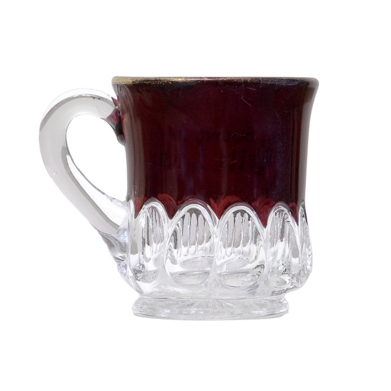 EAPG, Pattern Glass, Pressed Glass, Victorian Glass, Ruby stained glass, red glass, arched oval mug, United States Glass Company