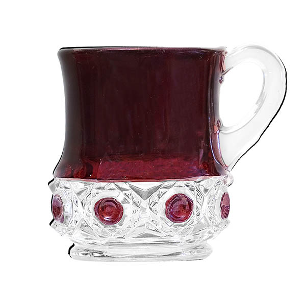 EAPG, Pattern Glass, Pressed Glass, Victorian Glass, ruby stained, box in box mug, Riverside Glass Company