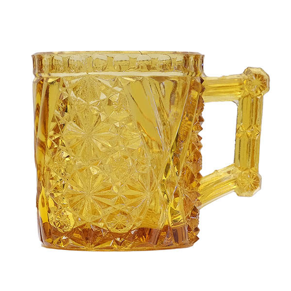 EAPG, Pattern Glass, Pressed Glass, Victorian Glass, amber glass, mug daisy and button with crossbars, Richard and Hartley Glass Company