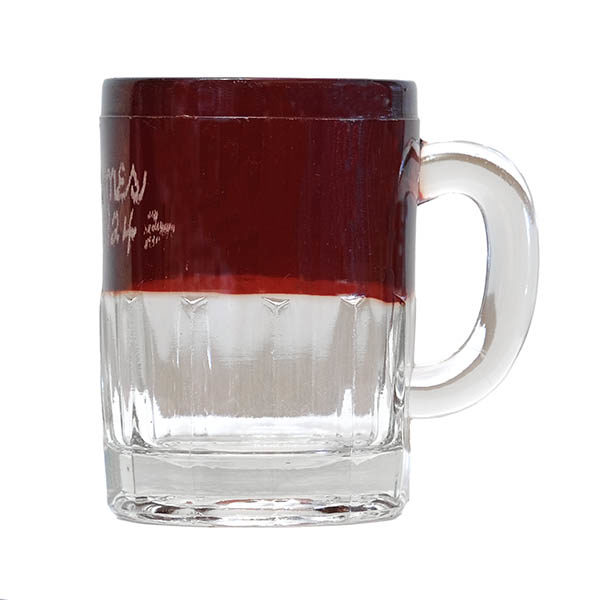 EAPG, Pattern Glass, Pressed Glass, Victorian Glass, ruby stained, ribbed mug, James, mug, ruby stained