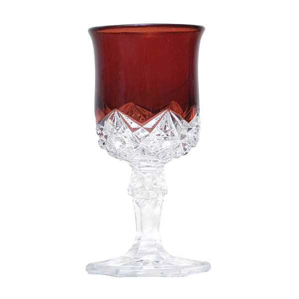 EAPG, Pattern Glass, Pressed Glass, Victorian Glass, ruby stained, diamond peg wine glass, Jefferson Glass Company