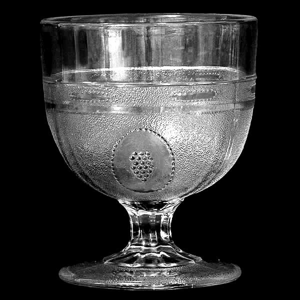 EAPG, Pattern Glass, Pressed Glass, Victorian Glass, Beaded Grape Medallion Goblet, Boston Silver Company
