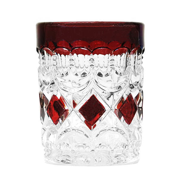 EAPG, Pattern Glass, Pressed Glass, Victorian Glass, ruby stained, Loop and Block tumbler, Thompson Glass Company