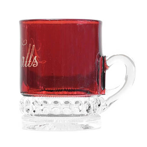 EAPG, Pattern Glass, Pressed Glass, Victorian Glass, ruby stained, punty band mug, Heisey Glass Company