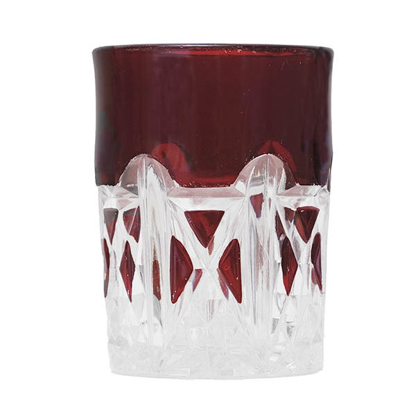 EAPG, Pattern Glass, Pressed Glass, Victorian Glass, ruby stained, tumbler triple triangle, United States Glass Company, Doyle and Company
