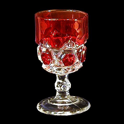 EAPG, Pattern Glass, Pressed Glass, Victorian Glass, red block wine glass, Doyle Glass Company