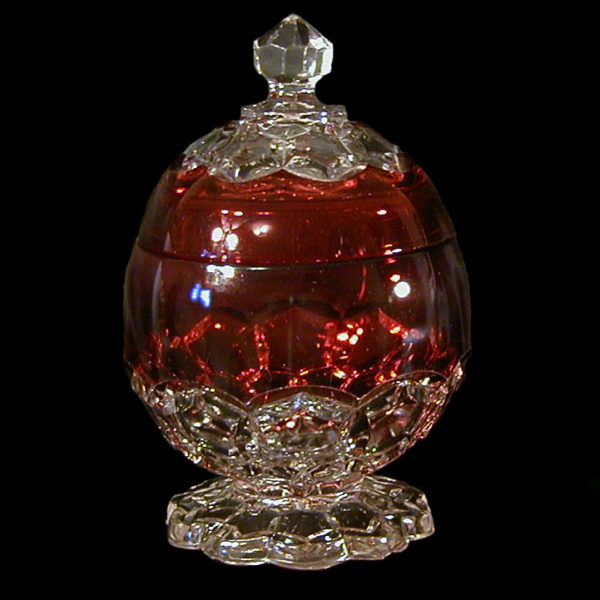 EAPG, Pattern Glass, Pressed Glass, Victorian Glass, red glass, ruby stain, hexagon block sugar bowl, Hobbs glass Company