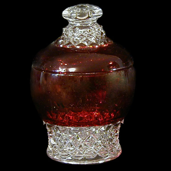 EAPG, Pattern Glass, Pressed Glass, Victorian Glass, red glass, ruby stain, fraizer sugar bowl, diamond mat band sugar bowl, United States Glass Company