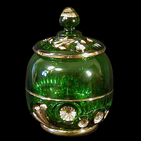 EAPG, Pattern Glass, Pressed Glass, Antique, Victorian Glass, green glass, esther sugar bowl, Riverside glass works, tooth and claw sugar bowl