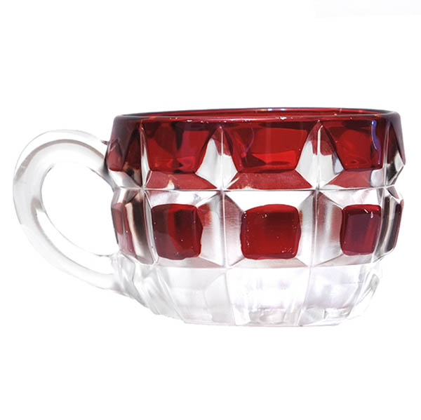EAPG, Pattern Glass, Pressed Glass, Victorian Glass, ruby stained, block puch cup, George Duncan and Sons Glass Company, Duncan george and Sons .331