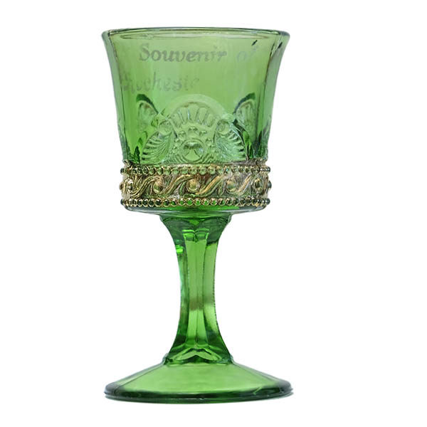 EAPG, Pattern Glass, Pressed Glass, Victorian Glass, Jewel mug, green glass, United States Glass Company, Lacy Medallion wine glass