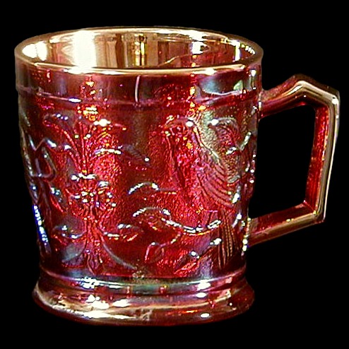 Vintage, Carnival Glass, Shaving Mug, ruby, robin bird