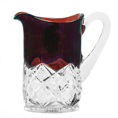 EAPG, Pattern Glass, Pressed Glass, Victorian Glass, antique, ruby diamond creamer, ruby stained, red glass
