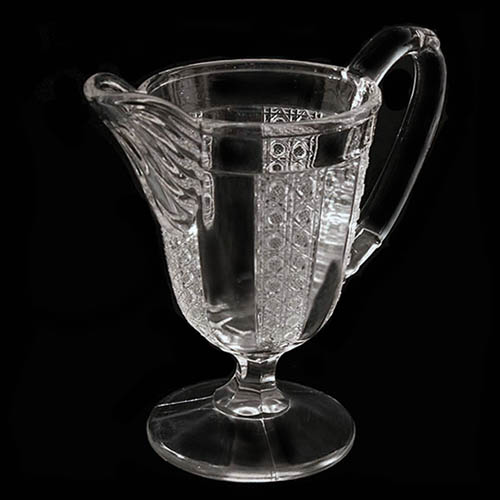 EAPG, Pattern Glass, Pressed Glass, Victorian Glass, antique, paneled cane cream pitcher, crystal glass, George Duncan and Sons Glass Company