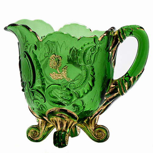 EAPG, Pattern Glass, Pressed Glass, Victorian Glass, antique, Louis XV Cream Pitcher, green glass, Northwood Glass Company