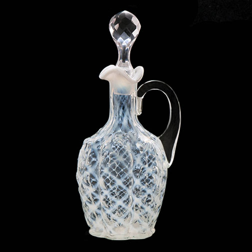EAPG, Pattern Glass, Pressed Glass, Antique, Victorian Glass, paneled sprig cruet, northwood glass company, opalescent, lattice