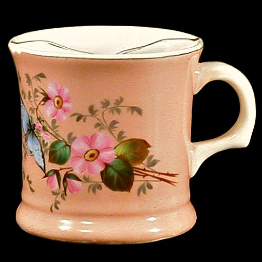 Porcelain Shaving Mug, flowers, butterfly, antique