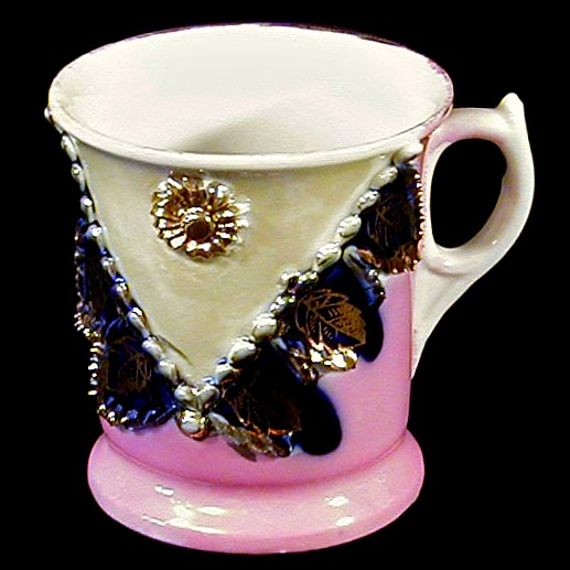 Porcelain Shaving Mug, pink luster, antique, ladies