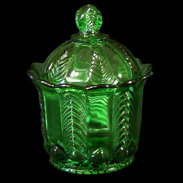EAPG, Pattern Glass, Pressed Glass, Victorian Glass, Florida Sugar Bowl, green glass, United States Glass Company
